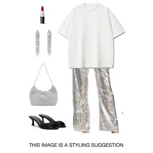 Stretch Waist Sequin Flare Wide Leg Pants, Size M, Brand: Anna-Kaci